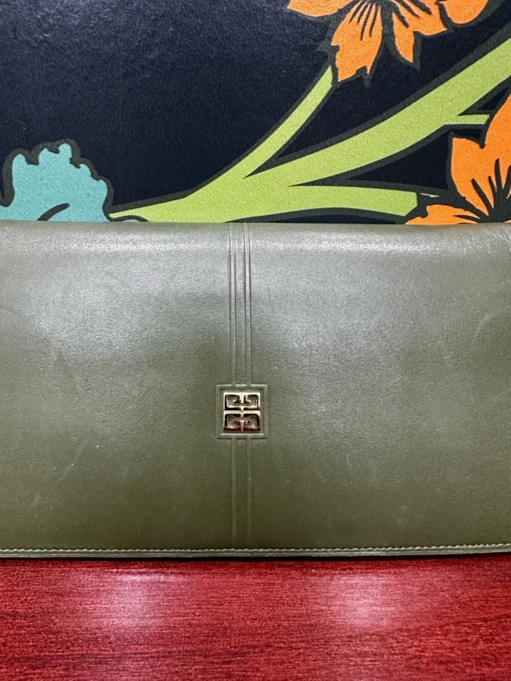 Vintage Givenchy Green Leather Kiss Lock Wallet Clutch Paris - Picture 6 of 13